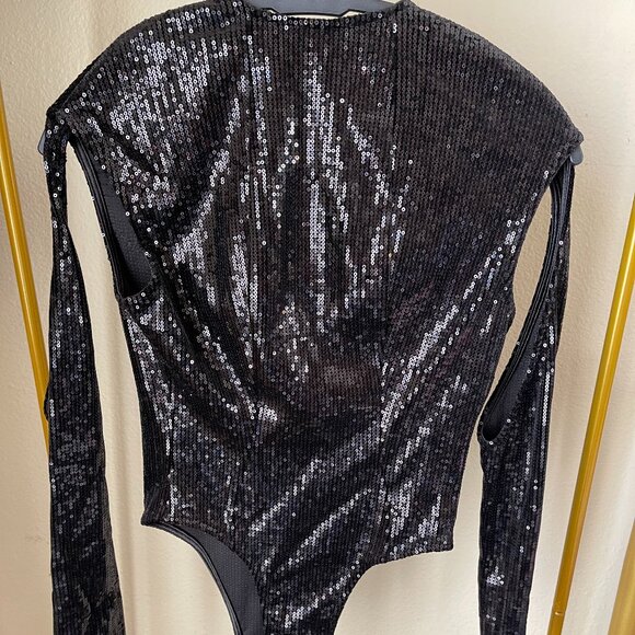 Ruve M Black Sequin Cutout Bodysuit Stunning Night Out Piece - Picture 4 of 10